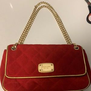 Red and gold suede chain clutch purse